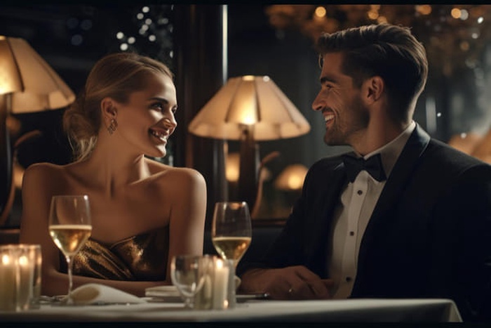 happy couple in restaurant